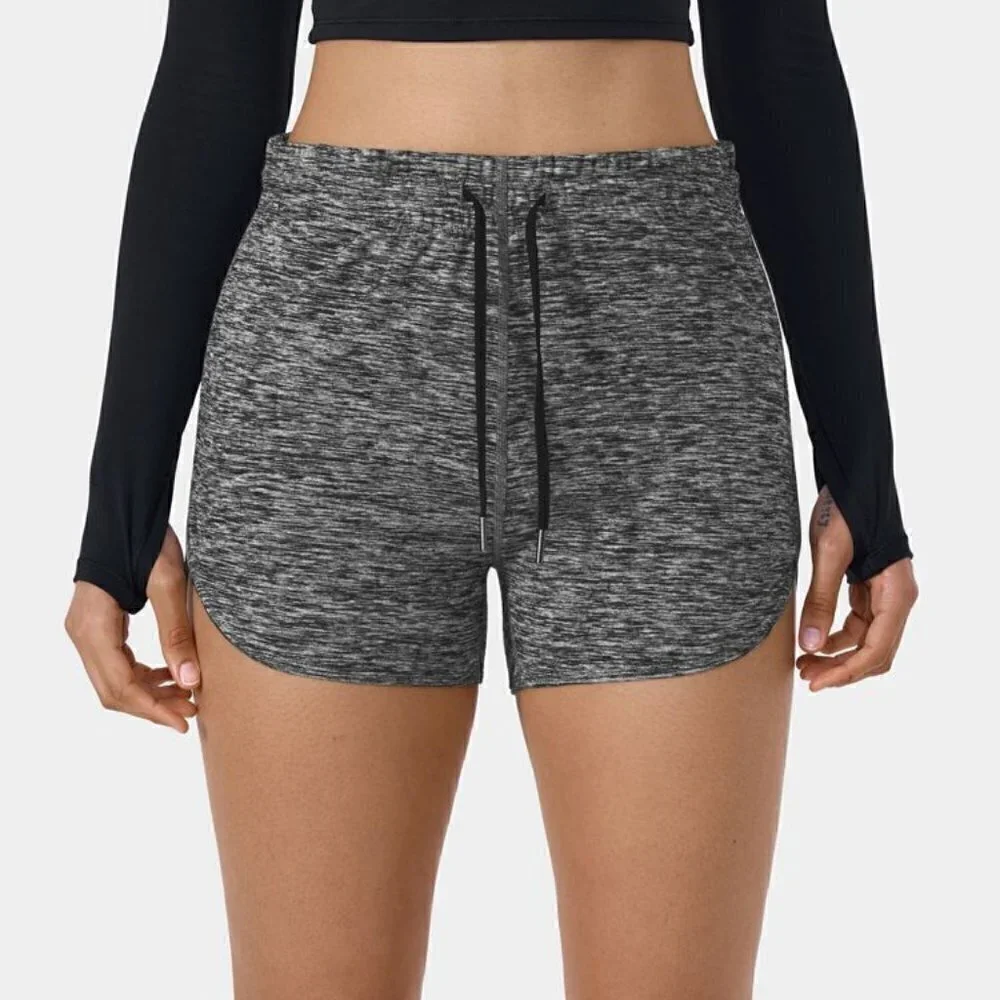 Halara Black Grey Mid Rise Drawstring Dolphin Hem Casual Shorts 3